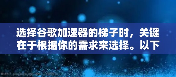 选择谷歌加速器的梯子时，关键在于根据你的需求来选择。以下是一些推荐的梯子类型，帮助你更好地优化网页性能